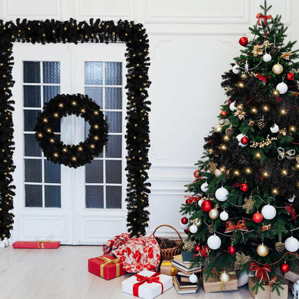 Hotop 9 ft Faux Spruce Artificial Christmas Garland LED Garland Warm Pine Prelit Battery Operated Lighted Garland for Seasonal Indoor Home Fireplace Mantle Tree Stair Decor (2 Pcs,Black)