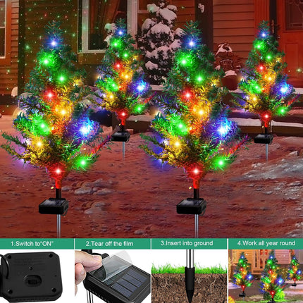 Solar Christmas Tree 4 Pack Garden Stake Light Waterproof Christmas Decorations Christmas Tree Light ，Outdoor Waterproof Christmas Pathway Lights for Christmas Decoration Pathway Garden Patio Yard