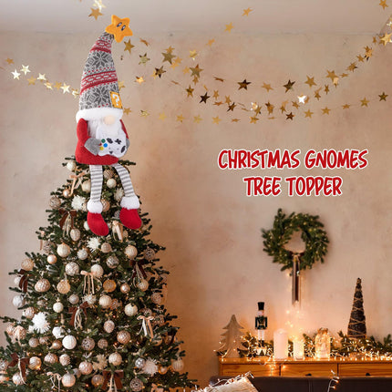 Gnome Christmas Tree Topper, Gnome Tree Topper Christmas Decorations, Handmade Small Funny Christmas Ornaments Santa Gnomes with Star, Christmas Tree Decorations Gamer s