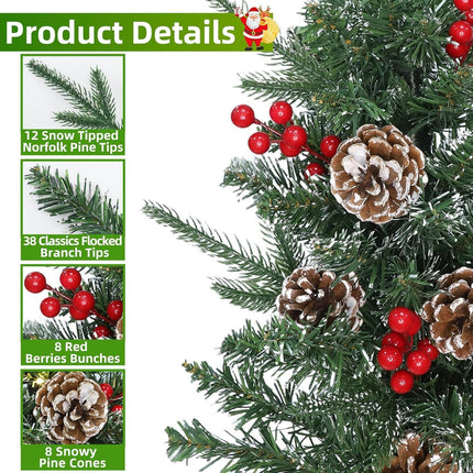 24 Inch Tabletop Christmas Tree,Realistic-Feel PE Norfolk Pine Frosted Mini Small Christmas Tree with Timer 30 LED Warm Lights Red Berry Pincone Cloth Base Cedar Artificial Xmas Tree Home Indoor Table