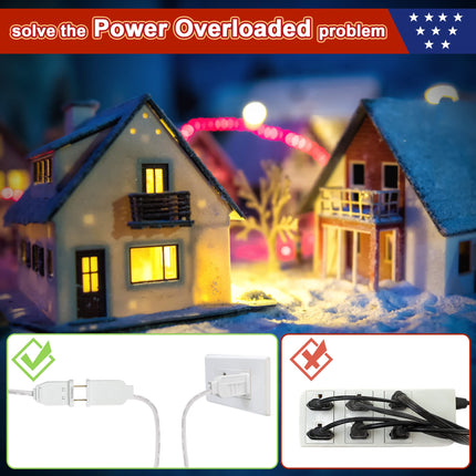Meonum Replacement Cord Light with 2 Bulbs, Christmas Halloween Village Light with Outlet and Spare Fuse, 0.6W LED Plug in Crafts House Decor Accessories White Indoor String Lights(4 Pack)