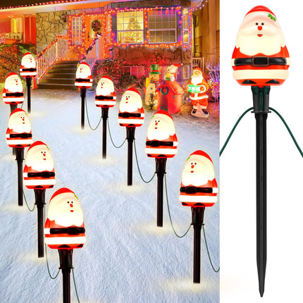 2-Pack Christmas Pathway Lights Outdoor with 5 Santa Lights, 10FT Santa Claus String Lights with Stakes, Plug in LED Xmas Path Lights, Waterproof Outside Christmas Decorations for Yard Lawn Walkway