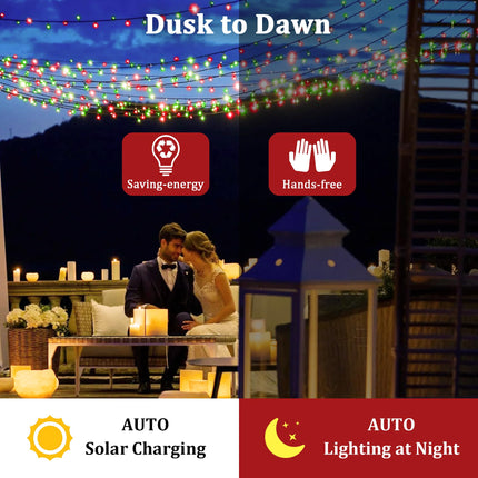 2-Pack 200FT Solar String Lights for Outside, 600 LED Extra-Bright Solar Light Outdoor with 19 Modes & Timer, Waterproof Fairy Solar Lights for Garden Patio Tree Christmas Decorations Red & Green
