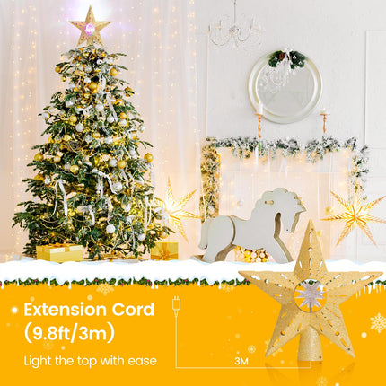 Quntis Christmas Tree Topper Star with 3D Rotating Projection, Star Topper Lighted for Christmas Tree with Lights, Perfect Indoor Holiday Decor, Xmas Tree Star Projector, Gold