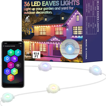 Permanent Outdoor Lights, 63.6ft with 36 RGBIC LED Lights with App Control, Waterproof Permanent Christmas Lights for Outside Roofline Decor, Garden Decor, House,Party, Holiday Xmas Decoration