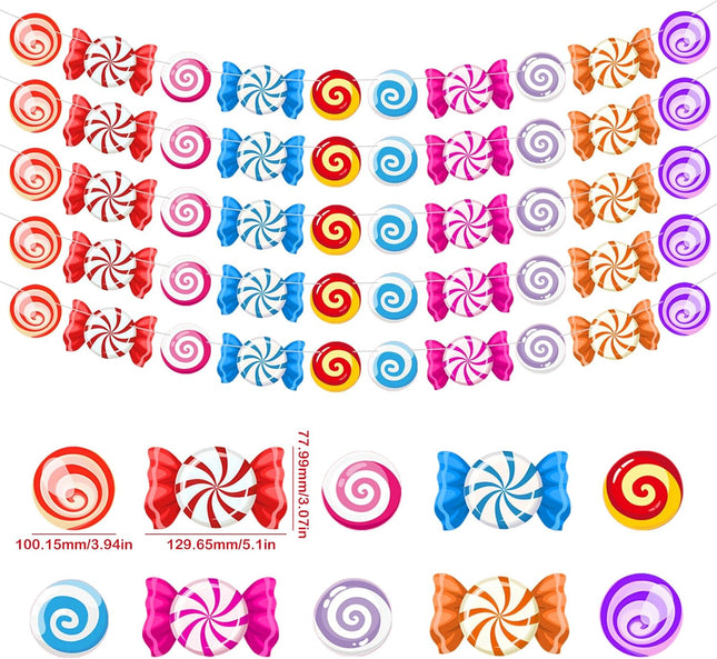 5Pcs Candyland Christmas Party Banners Candy Themed Paper Decorations, Sweet Lollipop Candy Hanging Decors Candyland Themed Party Decorations Candy Decorations for Home Birthday Party Supplies
