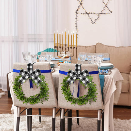 2 Pieces Faux Kitchen Christmas Cabinet Wreaths Boxwood Wreaths with Ribbon Buffalo Plaid Kitchen Decor Hanging Wreaths Small Farmhouse Wreaths Artificial Greenery Wreaths for Kitchen Cabinet Doors