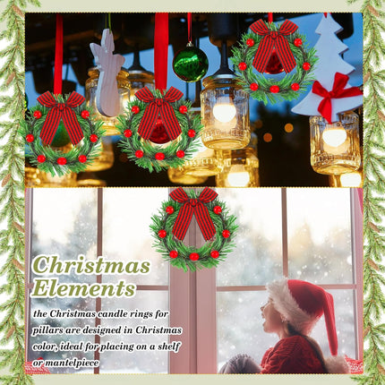 24 Pcs Christmas Candle Rings with Red Berry Grass Wreath Candle Holder Rings Small Candle Wreaths Rings for Pillars Rustic Wedding Centerpiece Christmas Table Decoration for Front Door