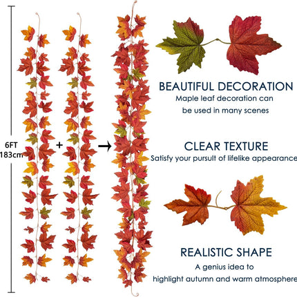 DILATATA 2 Pack 5.5ft/Pieces Fake Fall Maple Leaves Garland for Mantle Artificial Autumn Foliage Garland Fall Decor for Home Wedding Fireplace Party Hanging Vine Garland
