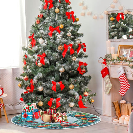 Holly Wreath Christmas Tree Skirt 36 inches, Snow Christmas Wreath Christmas Tree Mat for Decorations Holiday Party