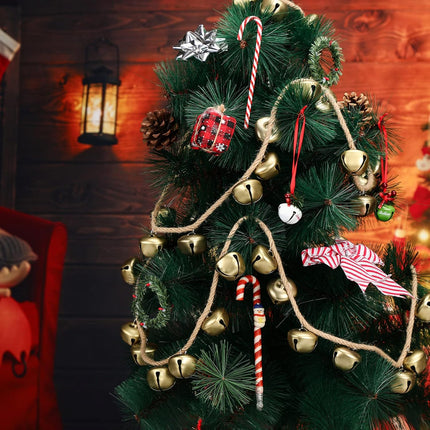 2 Pcs Christmas Jingle Bell Garland Wrought Bell Chime Gold Bell Garland Hanging Bell Antique Bells for Door Wall Bell with Hanging Rope for Christmas Decor