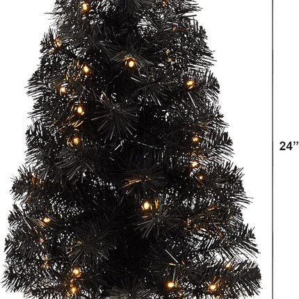 Nearly Natural 2ft. Black Artificial Christmas Tree with 35 LED Lights and 72 Bendable Branches