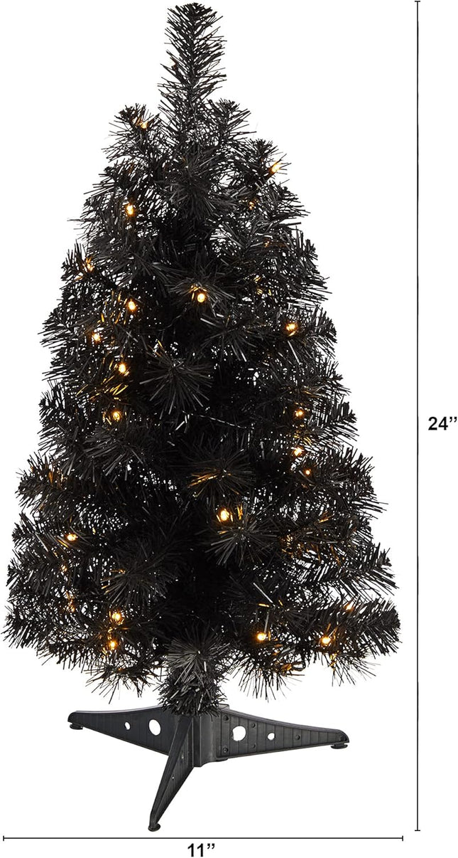 Nearly Natural 2ft. Black Artificial Christmas Tree with 35 LED Lights and 72 Bendable Branches
