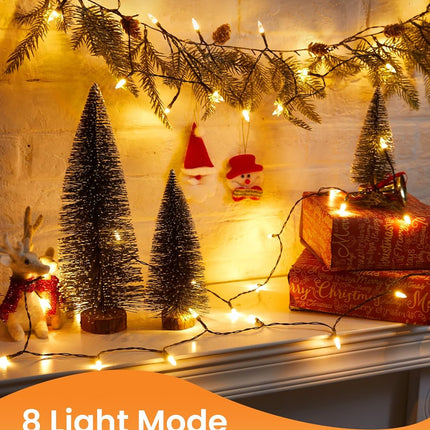 Brightown LED Christmas Mini Lights, 39Feet 100 LED Clear Bulbs String Lights with 8 Light Modes, Connectable Fairy Lights Plug in for Outdoor Xmas Trees Garland Wreath Holiday Decorations, Warm White