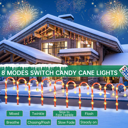 Christmas Solar Candy Cane Pathway Lights Decorations Outdoor Yard 24 Pcs Candy Canes Lights for Christmas Lawn Decorations Outdoor, 8 Modes & Timer with Stake Waterproof Lights for Lawn Front Yard