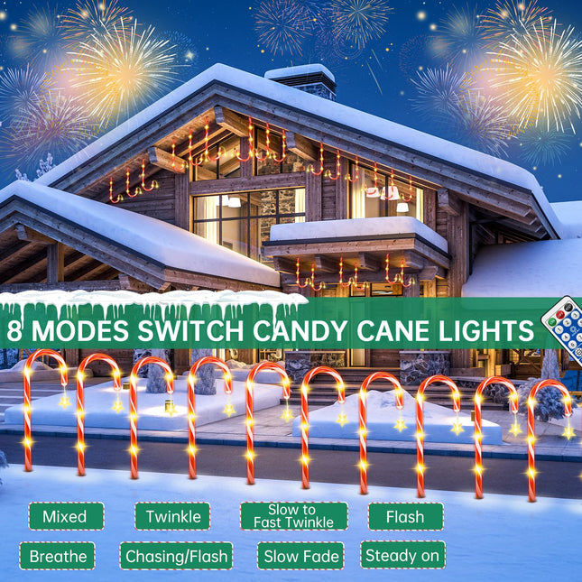 Christmas Solar Candy Cane Pathway Lights Decorations Outdoor Yard 24 Pcs Candy Canes Lights for Christmas Lawn Decorations Outdoor, 8 Modes & Timer with Stake Waterproof Lights for Lawn Front Yard