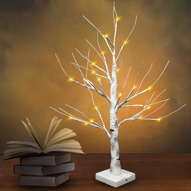 Joiedomi 2 Pack 24" LED Birch Tree, Battery Operated Warm White Tabletop Tree with Timer Light Jewelry Holder Decor for Christmas Thanksgiving Home Party Wedding