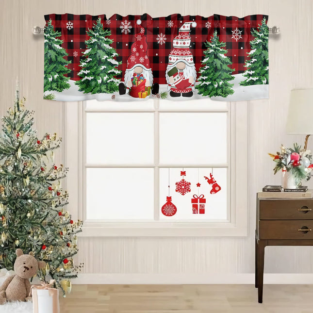 Christmas Valance for Windows Cute Christmas Gnome Window Toppers Valances Rod Pocket 1 Panel Xmas Tree Red Buffalo Plaid Window Treatments for Kitchen Bathroom Bedroom 54 x 18 inch