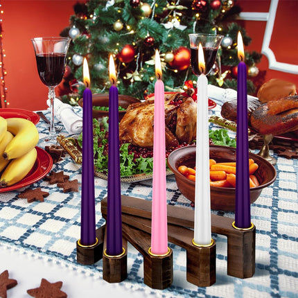 Mifoci 16 Pcs Christmas Advent Walnut Candle Stick and Candle Set 1 Candle Holder Wooden Candlestick Holders and 15 Candle Christmas Advent Wreath and Candle Set Rustic Mantle Holiday Table Decoration
