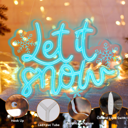 Let It Snow Neon Sign Adjustable Brightness,12.5 x 16.5 Inch Winter Led Sign Lighted Wall Art Decoration Snowflake Neon LED Lights Winter Neon USB Window Wall Bar Living Room Decoration Winter Christmas Party