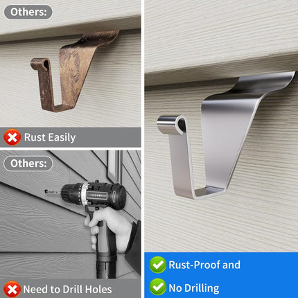 Heavy Duty Stainless Steel Vinyl Siding Hooks, No Hole Vinyl Siding Hooks Siding Clips for Hanging on Patio, Wreath Door Hanger, Sturty No Drill Vinyl Siding Hooks for Outdoor Wall Decor (15 Pack)