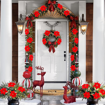 Luyue 12 PCS Real Touch Poinsettia Flowers Artificial Poinsettia Christmas Decorations Red Poinsettia Picks Fake Christmas Flower with Stems and Clips Xmas Floral for Christmas Tree Wreath Home Decor