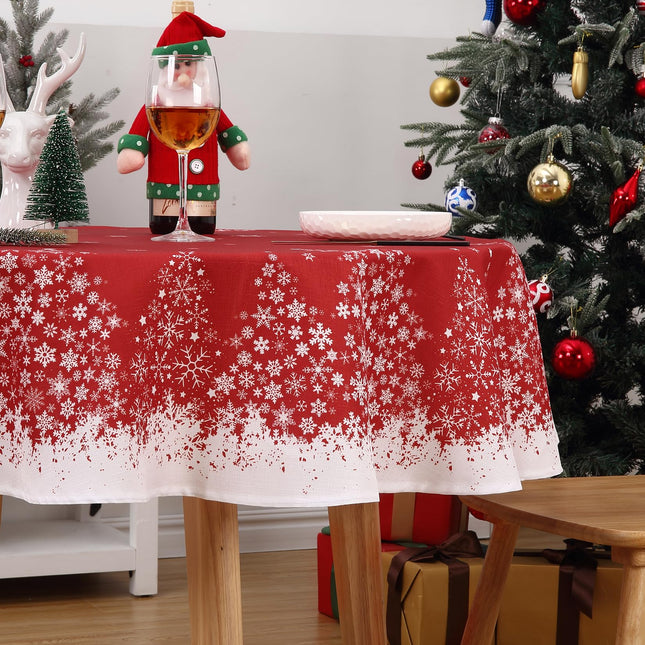 ROYGROW 60 Inch Round Christmas Snowflake Tablecloth with Tree Decorations Washable Table Cover for Festive Party Picnic Dinner Decor