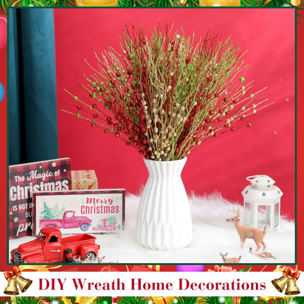 Libima 36 Pcs Christmas Tree Picks Artificial Glitter Berry Stem Ornaments 15.7 Inch Bead Sticks Pick Decorations Glittery Twigs for Xmas Tree Topper Wreath Vase Filler Home Decor (Red Green and Gold)