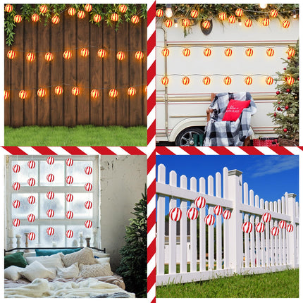 20ft Outdoor Christmas String Lights with 40 Bulbs Red and White Christmas Lights Decorations Christmas Tree Hanging Glitter Candy Ball for Christmas Party Fireplaces Front Door Stairs