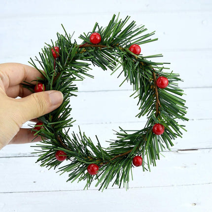 Lystaii 10pcs Christmas Candle Rings Red Artificial Berry Candle Rings with Grass Mini Christmas Wreath for Pillar Candle Christmas Holiday Table Decorations Rustic Wedding Table Centerpiece (Large)