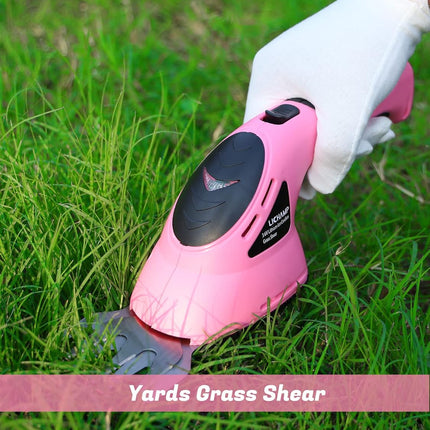 Lichamp 2-in-1 Electric Hand Held Grass Shear Pink Hedge Trimmer Shrubbery Clipper Cordless Battery Powered Rechargeable for Garden and Lawn, CGS3602PK Pink