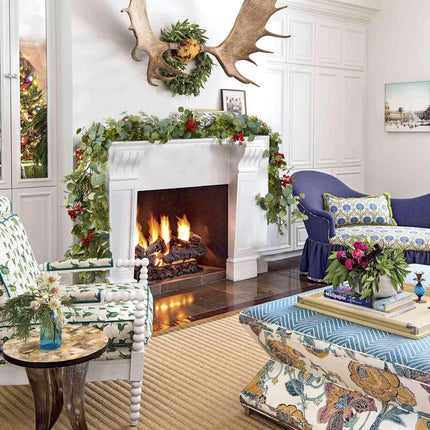 6ft Christmas Pine Garland Decoration, Artificail Red Berry Garland Christmas Cypress Garland Eucalyptus Leaves for Winter Holiday Fireplace Mantel Table Home Decor
