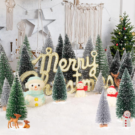 Mini Christmas Tree Christmas Decorations 30Pcs - Bottle Brush Christmas Trees with 5 Sizes, Miniature Pine Trees with Wooden Base for Christmas Party Home Table Craft Decor (Silver+Green+DarkGreen)