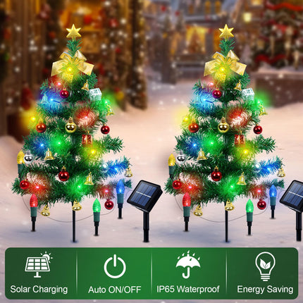 Ninonly 2 Pack Solar Christmas Trees Light,Waterproof Solar Garden Christmas Strawberry Outdoor Light with 68 LEDs 8 Modes 28Inch Solar Christmas Lights for Yard Landscape Pathway Grave Decoration