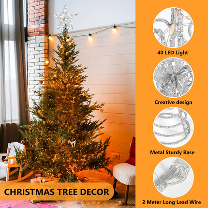 Verdenu Christmas Star Tree Topper, 40 LED Christmas Star Tree Topper Lighted Battery Operated, Flower Treetop Ornament with Remote Controlled for Indoor Xmas Year Holiday Tree Decoration (Sliver)