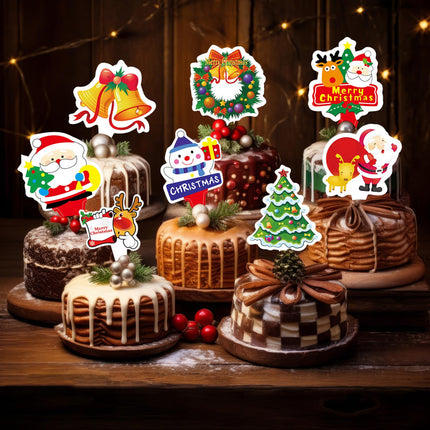 50pcs Christmas Cake Toppers Santa Claus Cake Picks Snowman Elk Tree Design Winter Cake Toppers Toothpicks Baby Shower Birthday Xmas Party Cake Decoration Supplies