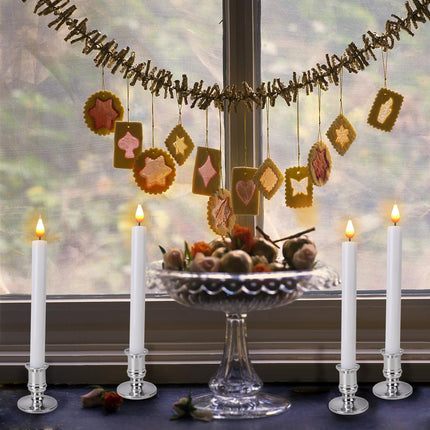 LED Flameless Window Candles with Remote Timer Sliver Base 10 PCS Battery Operated Flickering Taper Candle Lights with Removable Candle Holders Best for Xmas Wedding Home Dinner Décor