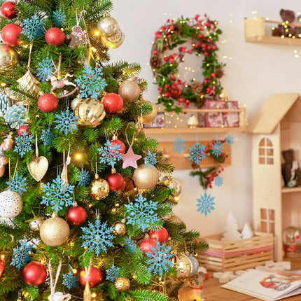36 Pack Blue Snowflake Ornaments, Christmas Tree Decorations, Plastic Glitter Hanging Snow Flakes for Indoor Winter Christmas Tree Wonderland Decor