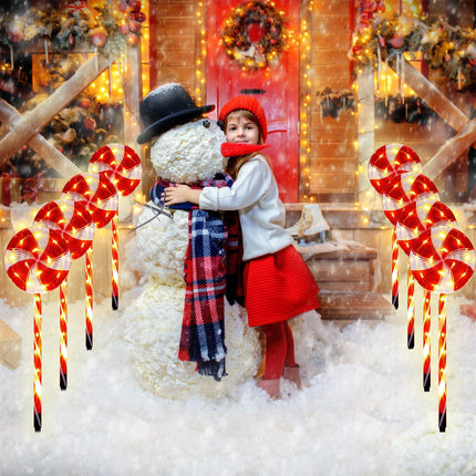 Ganeen 8 Pack Christmas Pathway Markers Lights Christmas Lollipop Lights Outdoor 25.6'' Christmas Candy Pathway Decorations with 8 Lighting Modes String Lights Plugin for Holiday(Red)