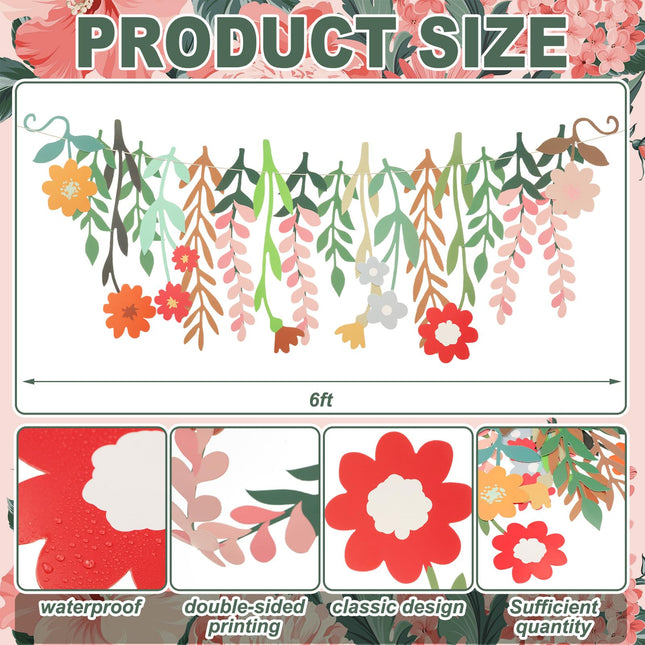 Yeaqee 2 Pcs Flower Banner Garland Double-Sided Colorful Waterproof Flower Birthday Party Decoration Paper Backdrop for Birthday Wedding Baby Shower(Colorful)
