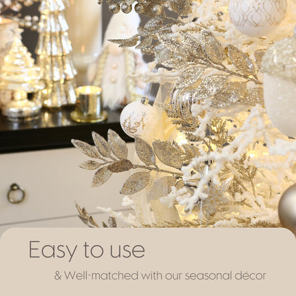 Sea Team 36-Pack Artificial Glitter Acacia Twigs, Decorative Sticks, Glittery Leaves, Stems, Picks, Branches for Christmas Tree, Wreath, Vase Fillers for Centerpieces, Home Décor, Champagne