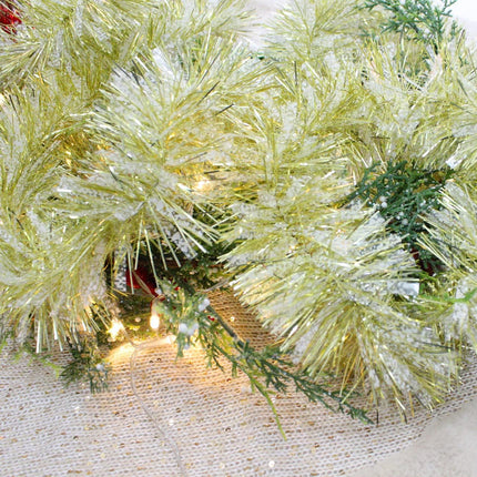 SANNO 32.8ft Christmas Tinsel Garland, ThickTinsel Xmas Party Metallic Tinsel Twist Garland Christmas Tree Ornaments Home Party Classic Hanging Decorations，Gold Snowflake spot