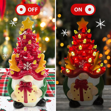 Deer Ceramic Christmas Tree Gnomes, Christmas Women s, Funny Kids Men , LED Lighted Christmas Tree Decorations Indoor for Home Room Table Top, Reindeer Decor Figurine Collectione (Red Green)