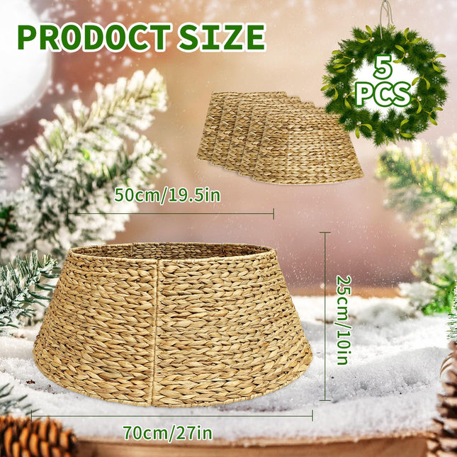 27in Christmas Tree Collar, Hand-Woven Natural Wicker Christmas Tree Basket Base Beautiful Christmas Tree Base Cover for Christmas Decoration