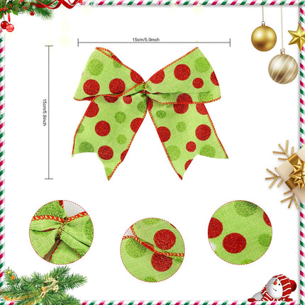 12PCS Christmas Bows Decoration Red Green Dot Christmas Ribbon Bows Christmas Wreaths Bows Ornaments for Winter Xmas Holiday Wedding Party Accessories (Green)