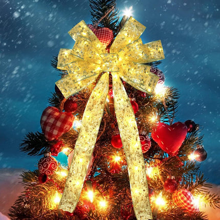 Ouddy Life 32ft Christmas Ribbon Fairy Lights, 100 LED Lights Gold Ribbon for Christmas Tree Wired Double Layer Mesh, Outdoor Indoor Year Holiday Christmas Tree Decorations Wrapping Xmas Garland