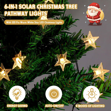 Retisee 6 Pack Solar Christmas Tree Pathway Lights Christmas Decorations Outdoor LED Star Lights 8 Modes Prelit Small Christmas Tree Waterproof Solar Stake Lights for Garden, Yard, Lawn, Cemetery