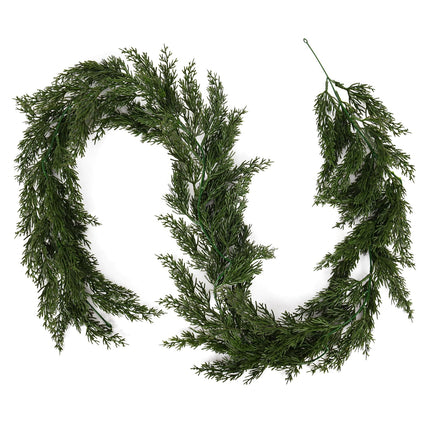 RECUTMS Christmas Garland 5.57Ft Artificial Greenery Garland Plastic Greenery Winter Plants Christmas Decorative Garlands Fake Plant Wreath for Mantel Fireplace Table Runner Step (Green)