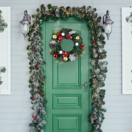 Christmas Wreath 22 Inches Door Wreath, Green,Snowflakes,Decorated with Ball Ornaments,Decorated with Pine Cones