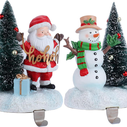2 Set Christmas Snowman Stocking Holders for Fireplace Mantle Garland Mantel Clips Stocking Hook Santa Claus Stocking Hangers Holiday Decor (2,C- Santa Claus)